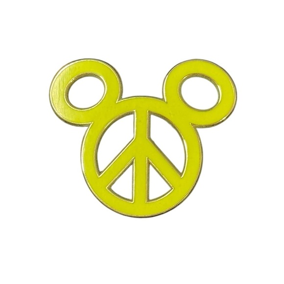 Disney Accessories - Disney Neon Green Peace Sign Mickey Mouse Head Pin